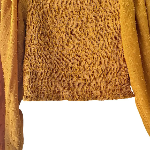 TULAROSA | NWOT SMOCKED CROP TOP BALLOON SLEEVES RUFFLE NECK SAFFRON | SMALL - Picture 5 of 9
